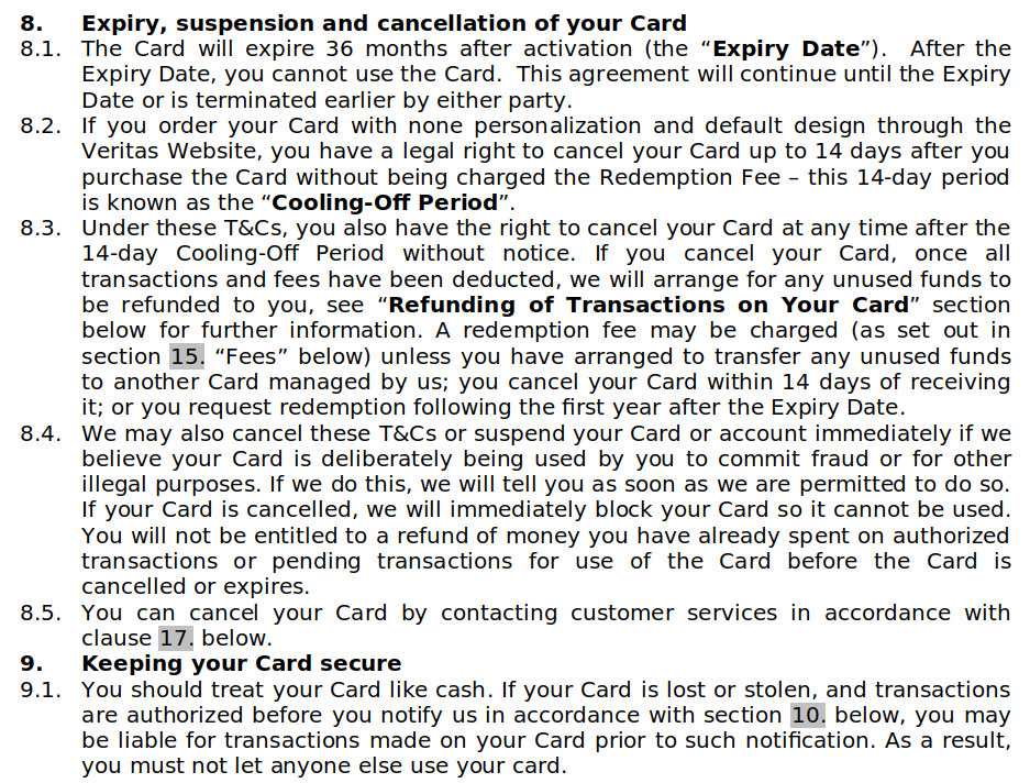 Veritas Gift Card Terms and Conditions